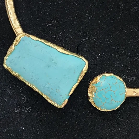 Gold Abstract Choker Necklace with Natural Turquoise Howlite Stones - Picture 4 of 8